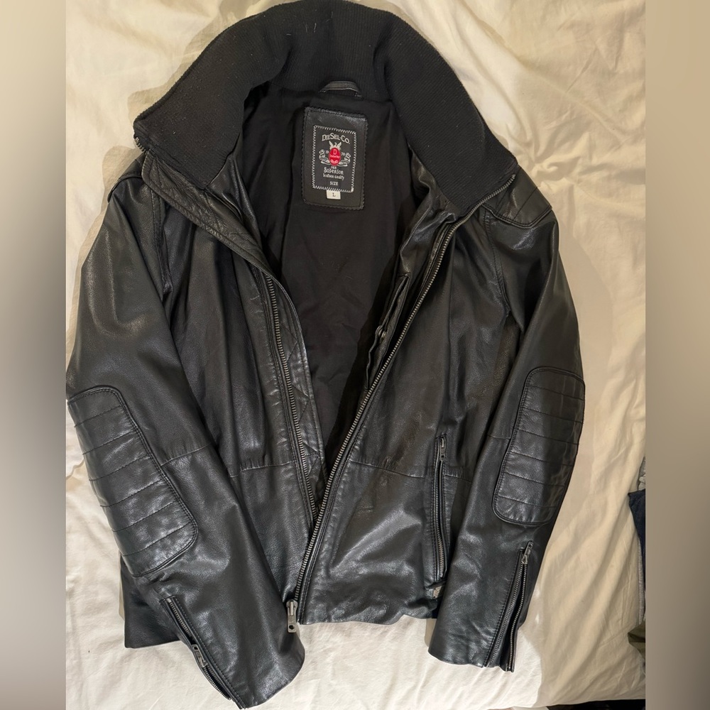 Diesel Biker Leather Men Jacket black size L